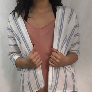 V-neckline Blue Stripped Blouse
